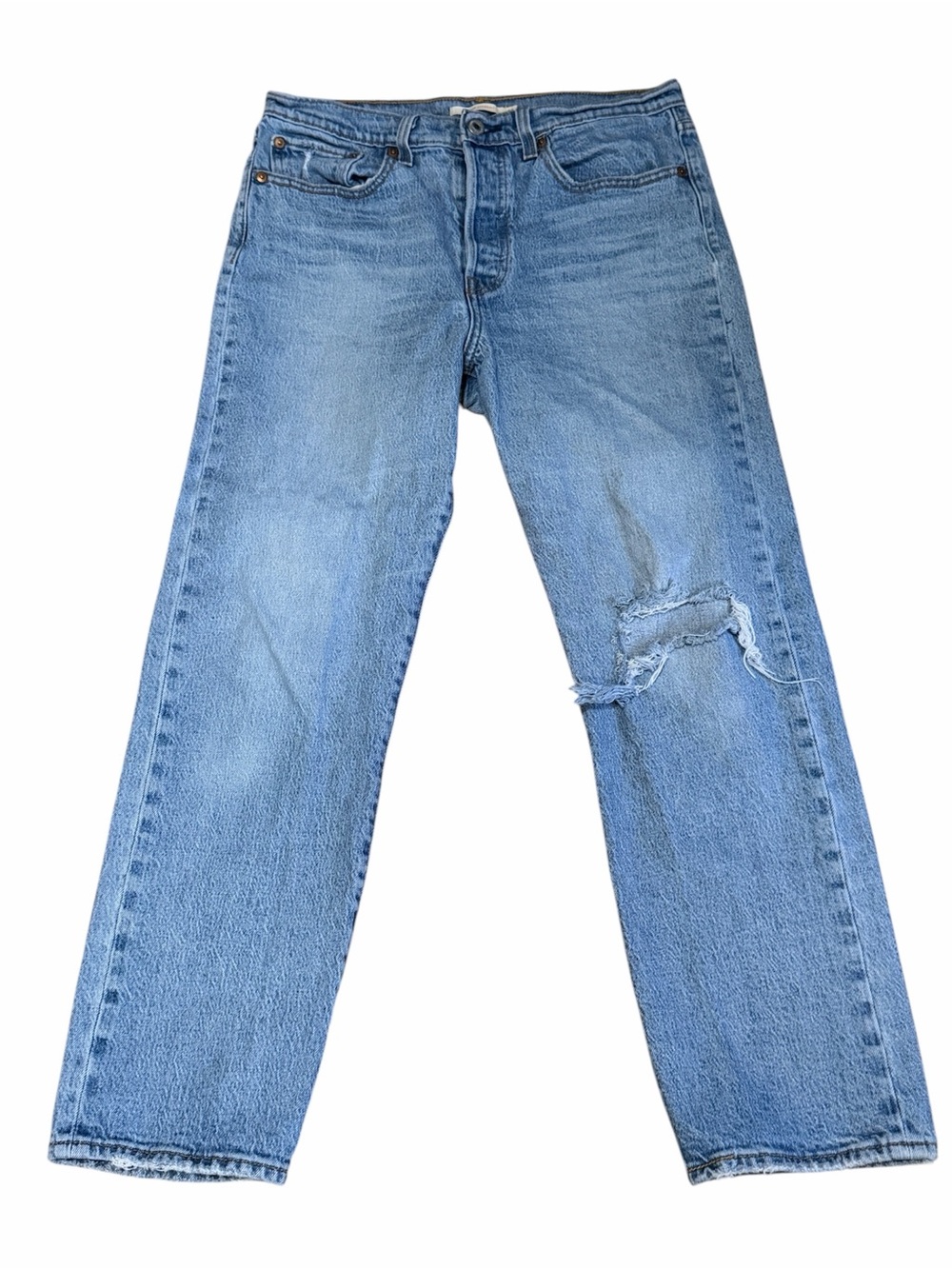 Levi's Light Blue Straight-Leg Jeans with Knee Rip
